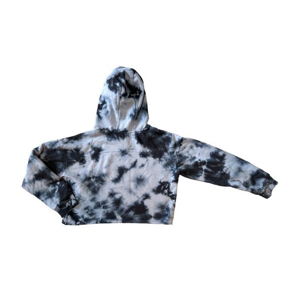 90 Degree Cropped Long Sleeve Blue Tie-Dye Hooded Sweatshirt Woman Large 1601 - Picture 2 of 4
